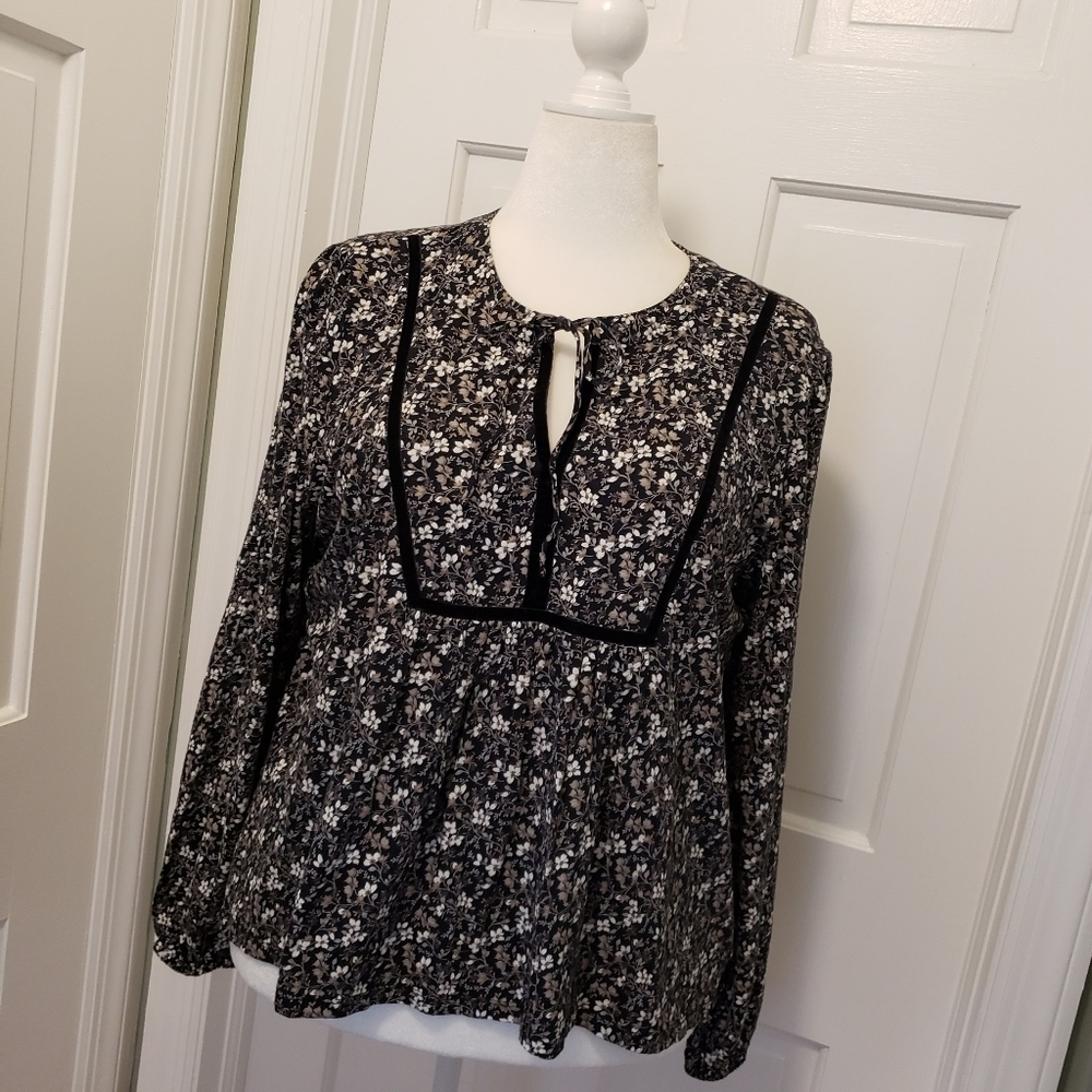Lucky Brand Floral Print Split Neck Popover 100% Cotton Top Size Lge Ret $59